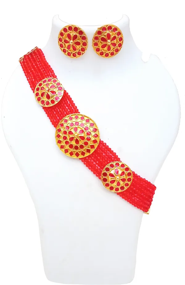 Assamese_Traditional_Gold_Plated_Red_Colour_Japi_Golpota_Necklace_Set_For_Women_&_Girl